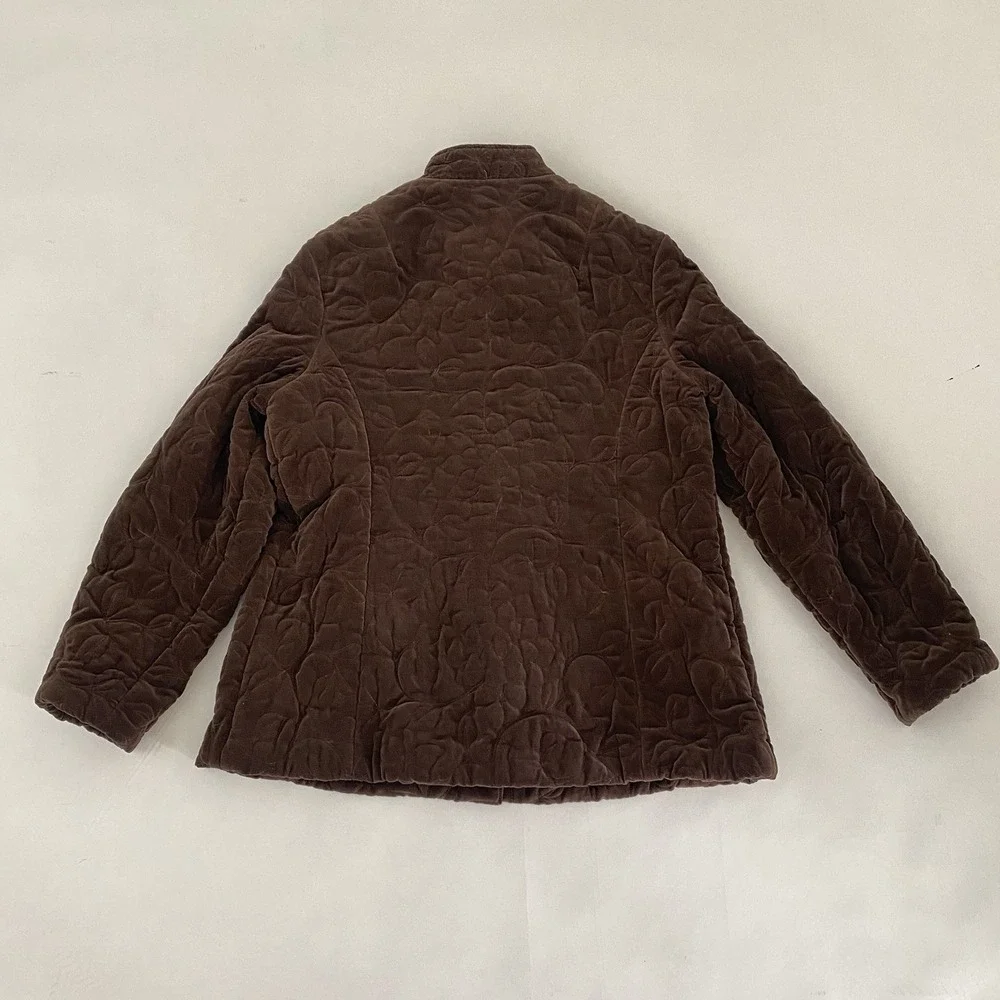VTG Quilted Womens Quilted Velvet Jacket XL Chocolate Brown Lined Embroidered - Picture 9 of 12